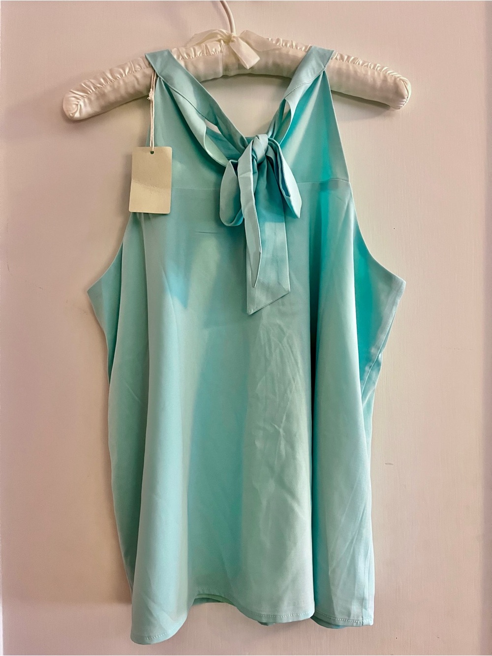 NWT Doe & Rae Mint Pleated Halter Tank with Pleats & Bow Tie in Aqua Green - Picture 2 of 6
